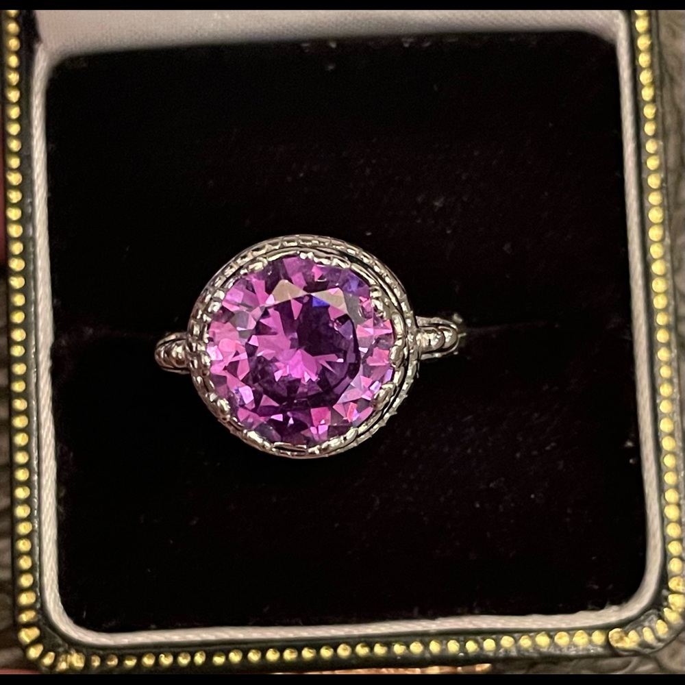 Solid Sterling Silver And Amethyst Ring Size 7 - image 1